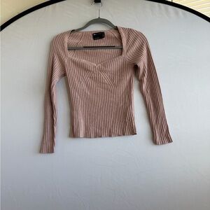 ASOS mauve ribbed bustier long sleeve sweater blouse size 6P